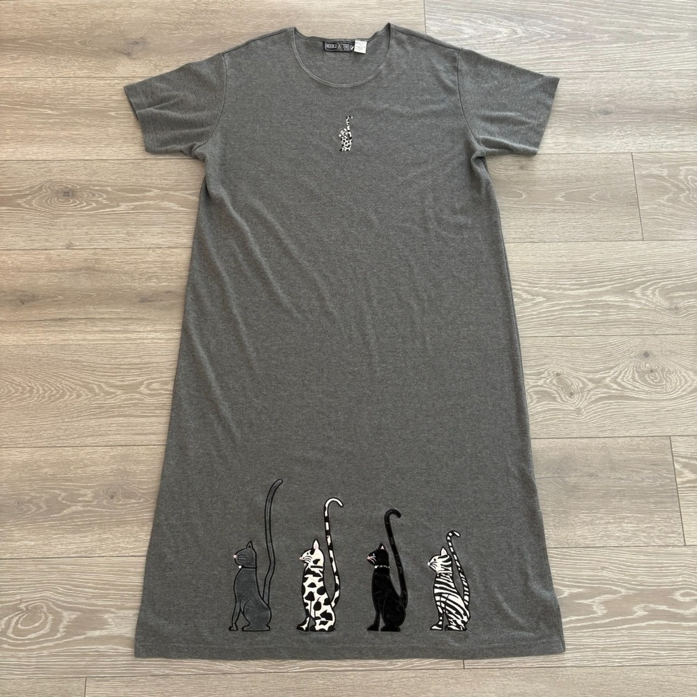 Needle & Thread Womens Gray Short Sleeve Cat Print Embroidered Dress Size 1X